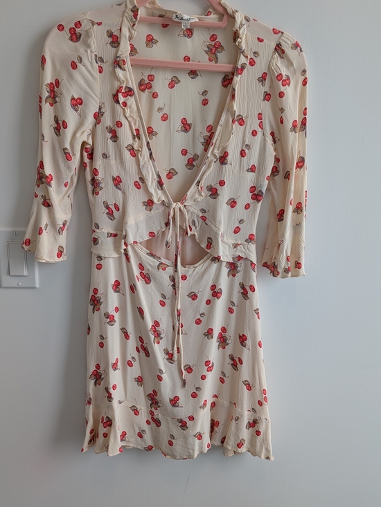 For Love And Lemons Dresses & Skirts - For Love & Lemons Cream Mini Dress with Red Cherry Print